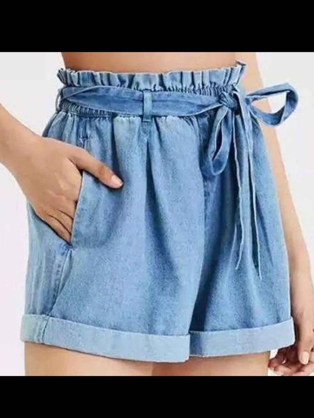 American Eagle Outfitters Light Blue Paperbag Denim Shorts with Tie